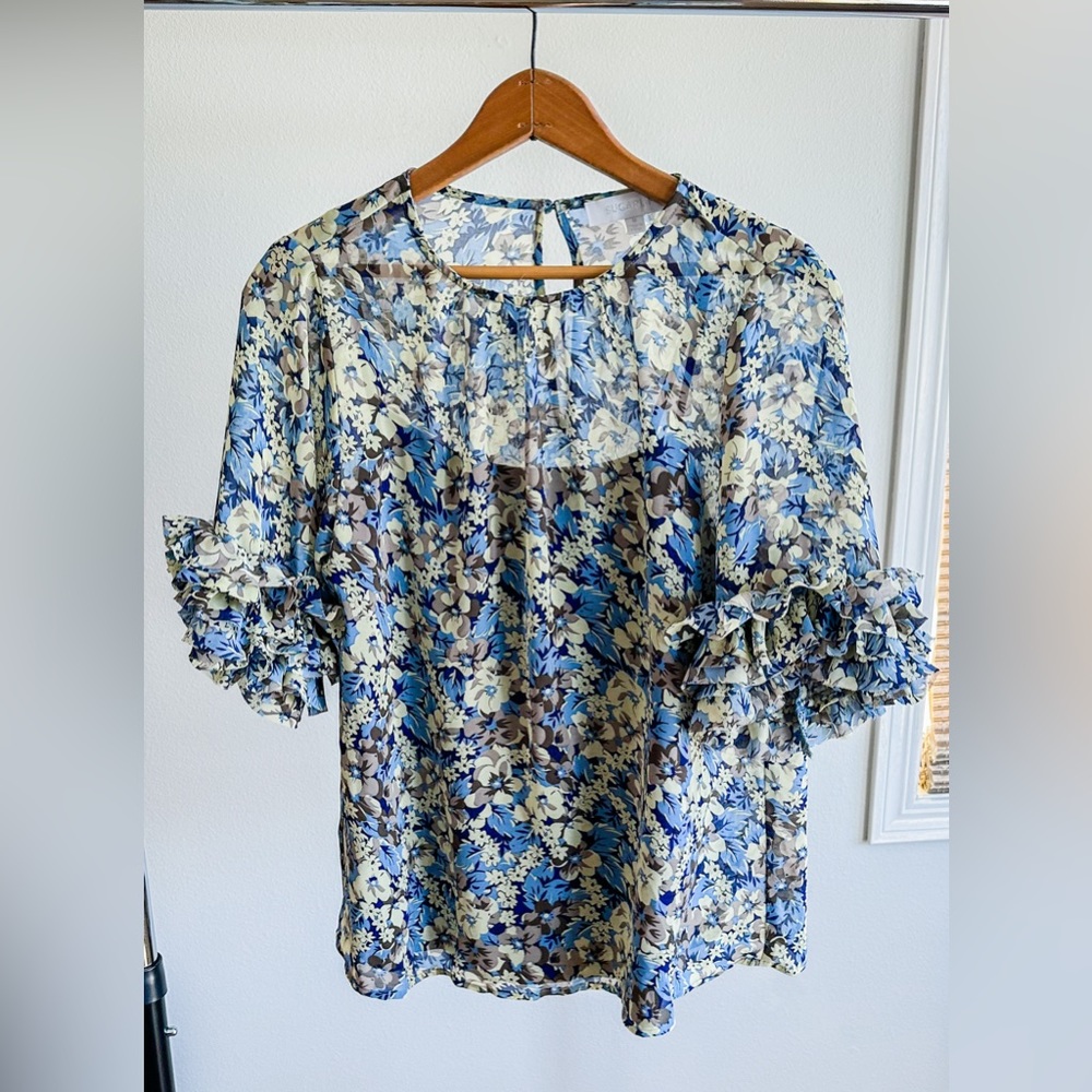 Blue Floral Blouse w/attached cami (M)